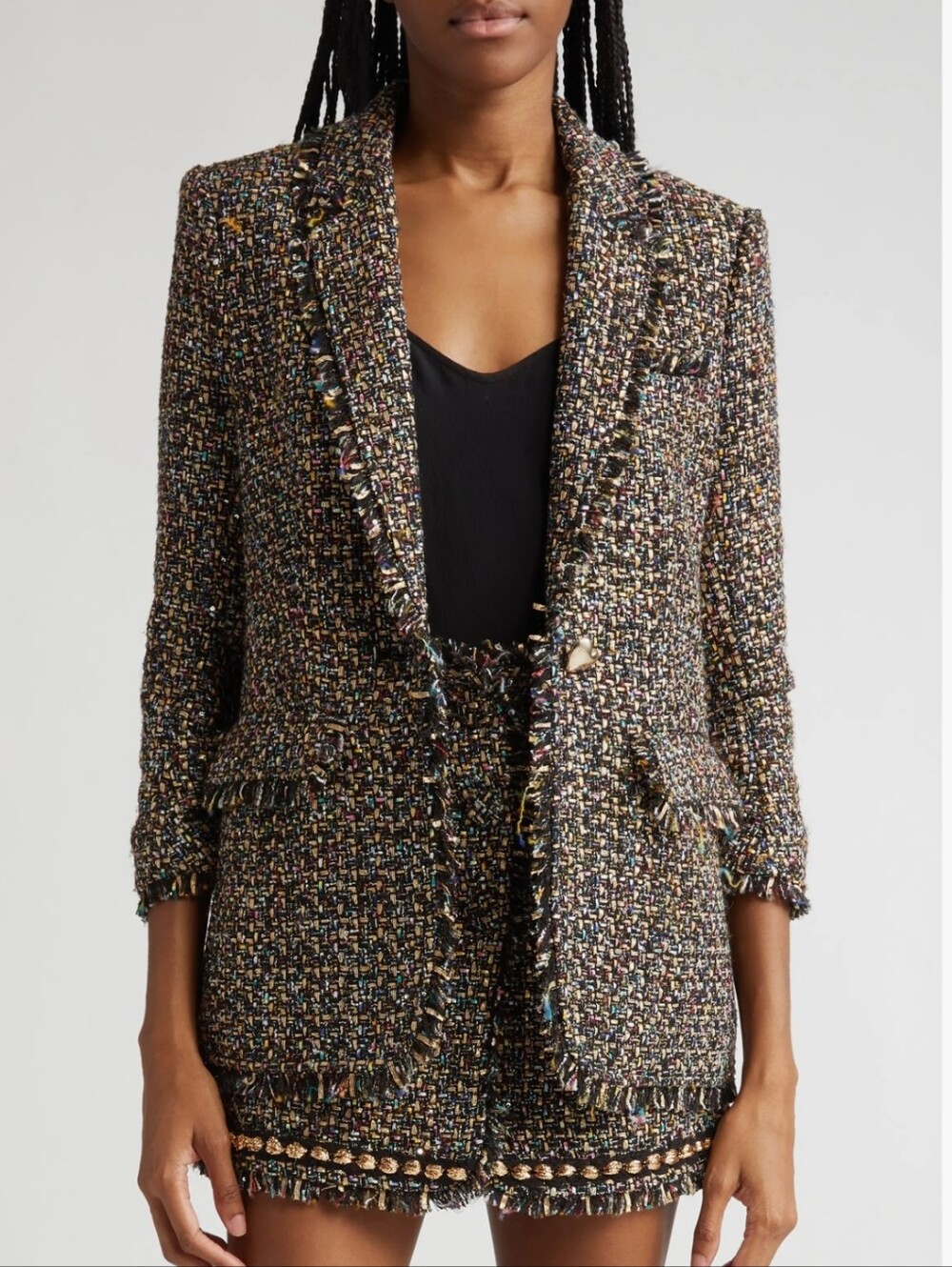 5 a 7 Cinq A Sept Confetti Tweed Khloe Blazer In Black Multi Color Size 10 NWT